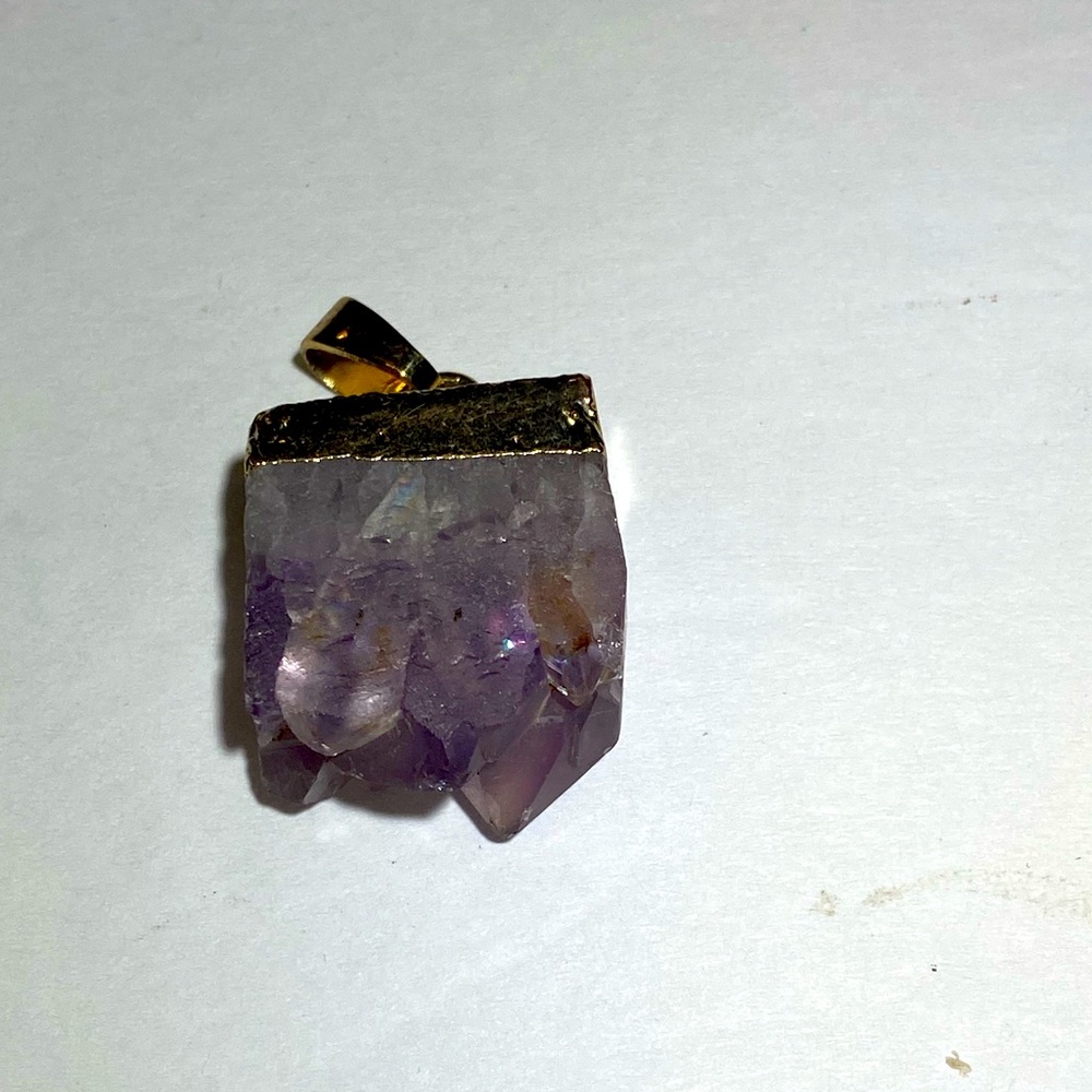 Amethyst quartz crystal druzy natural stone with a gold leaf pendant